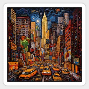 Night in Iconic New York City in Art Brut Style Sticker